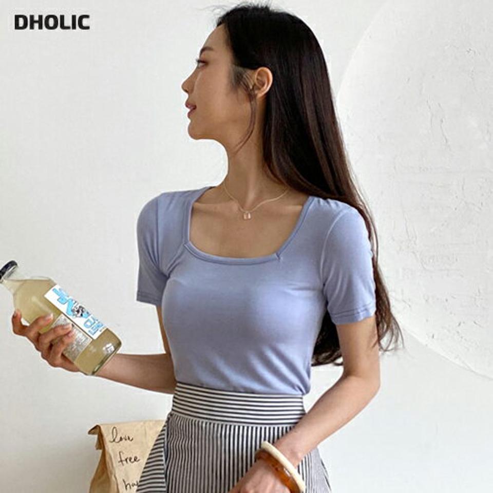 スクエアネックTシャツ・全5色・t65375 レディース 【tops】 トップス Tシャツ 半袖 単色 無地 シンプル スクエアネック デコルテ 鎖骨 大人 カジュアル 春 夏 韓国 ファッション