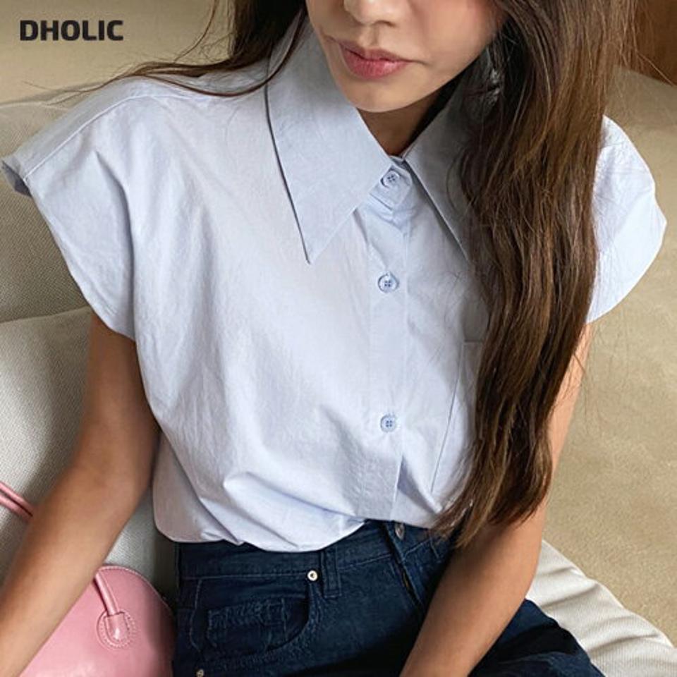 パッドショルダーシャツ・全3色・t62379 レディース 【bl】 トップス シャツ パッド フレンチスリーブ ショートスリーブ 単色 無地 シンプル 大人 きれいめ 春 夏 韓国 ファッション