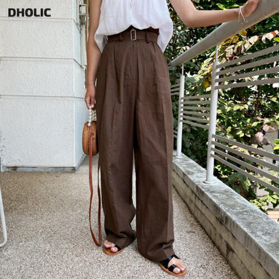 ベルト付リネン混ボタンタックパンツ・全3色・t62396 レディース 【pt】 スラックス パンツ ズボン ロングパンツ リネン タック 単色 無地 シンプル カジュアル ベルト ラフ 春 夏 韓国 ファッション