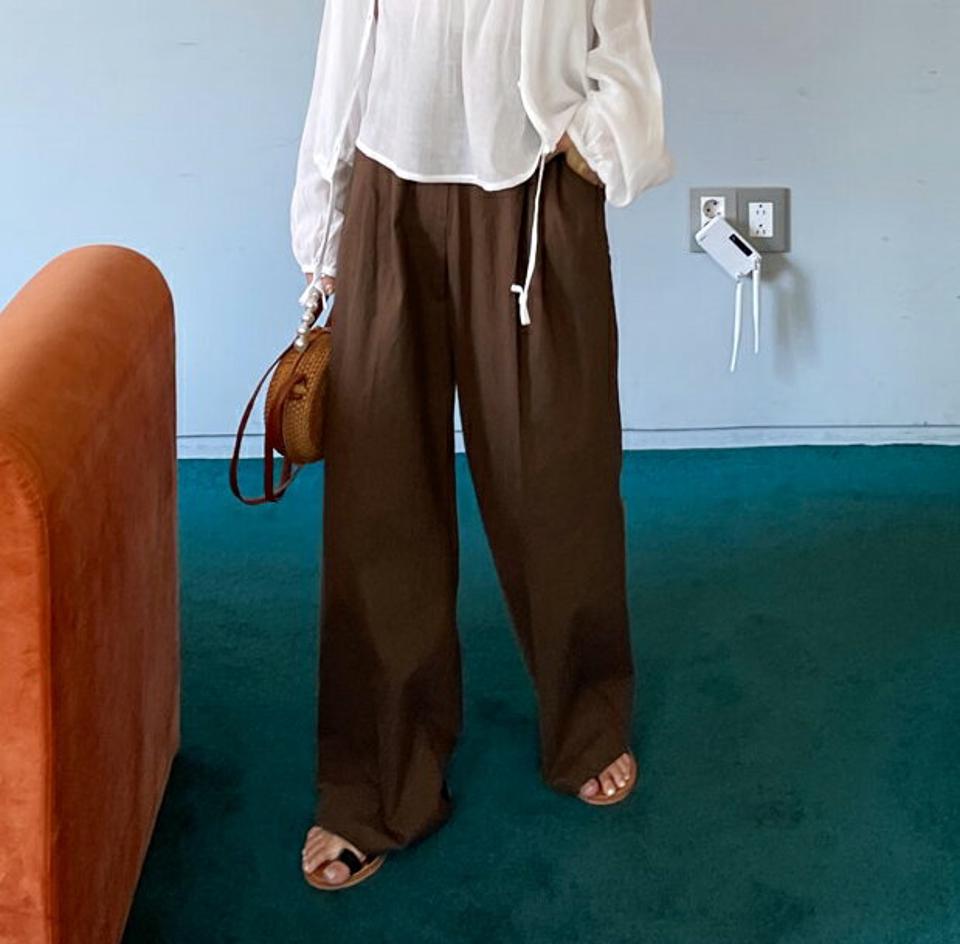 ベルト付リネン混ボタンタックパンツ・全3色・t62396 レディース 【pt】 スラックス パンツ ズボン ロングパンツ リネン タック 単色 無地 シンプル カジュアル ベルト ラフ 春 夏 韓国 ファッション