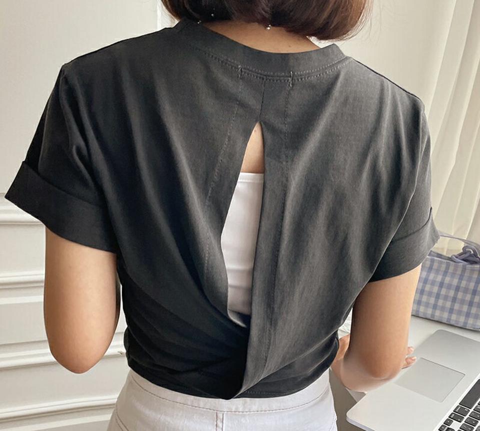リボンラップ半袖Tシャツ・全3色・t62376 レディース 【tops】 トップス Tシャツ 半袖 バックシャン カジュアル 背中見せ ラフ ラップデザイン 春 夏 韓国 ファッション