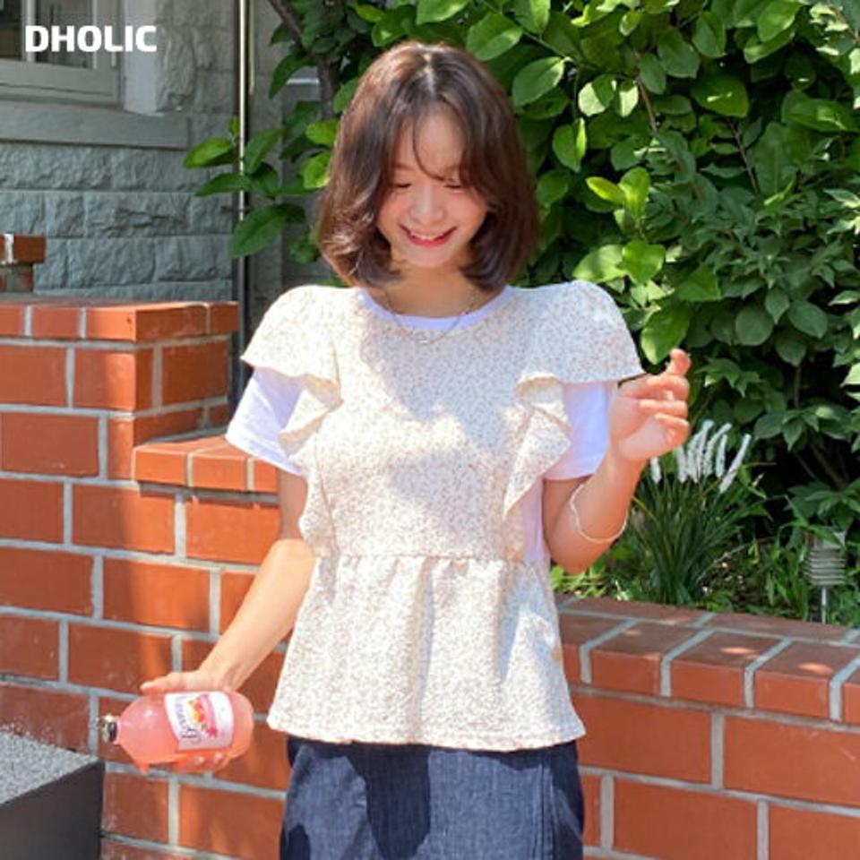 花柄フリルTシャツ・全3色・t62380 レディース 【tops】 トップス Tシャツ 半袖 花柄 小花柄 フリル 可愛い かわいい レイヤード風 ガーリー 春 夏 韓国 ファッション