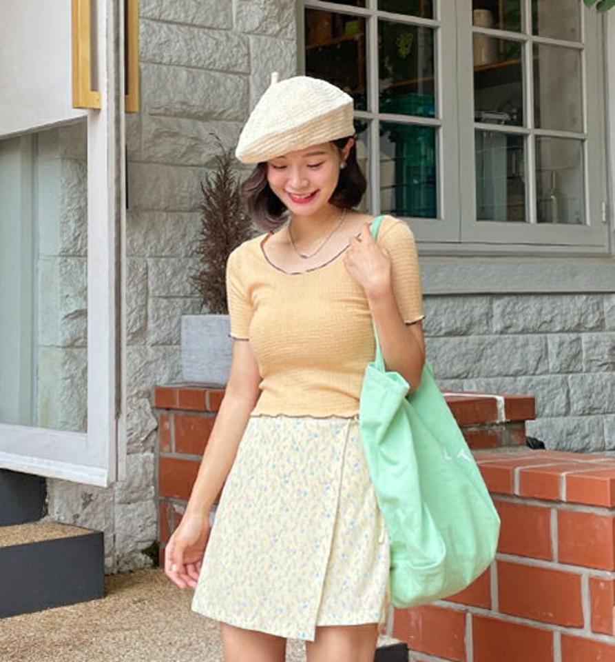ワッフルウェーブTシャツ・全3色・t62375 レディース 【tops】 トップス Tシャツ 半袖 ワッフル ウェーブ Uネック カジュアル かわいい 春 夏 韓国 ファッション