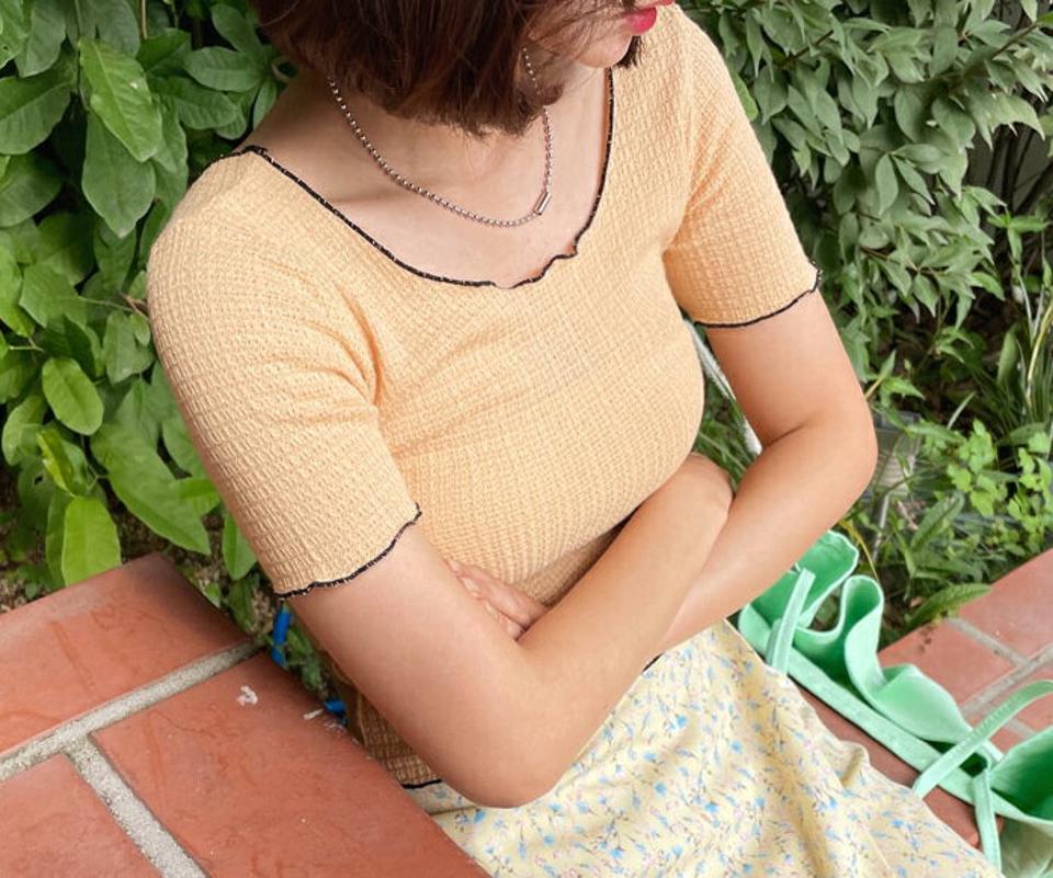 ワッフルウェーブTシャツ・全3色・t62375 レディース 【tops】 トップス Tシャツ 半袖 ワッフル ウェーブ Uネック カジュアル かわいい 春 夏 韓国 ファッション