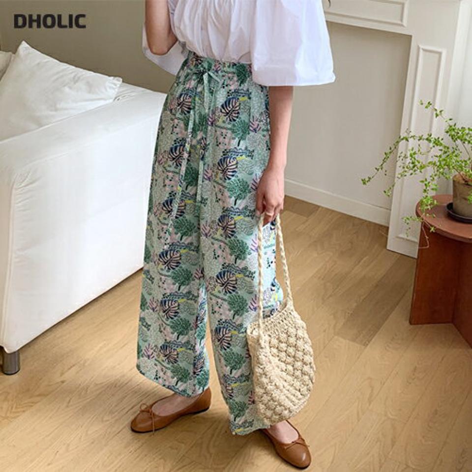 2TYPEリネン混パンツ・全3色・a00199 レディース 【pt】 パンツ ズボン ロングパンツ リネン 総柄 リーフ グラフィック プリント エスニック ワイド ストレート カジュアル ラフ 春 夏 韓国 ファッション NIJU
