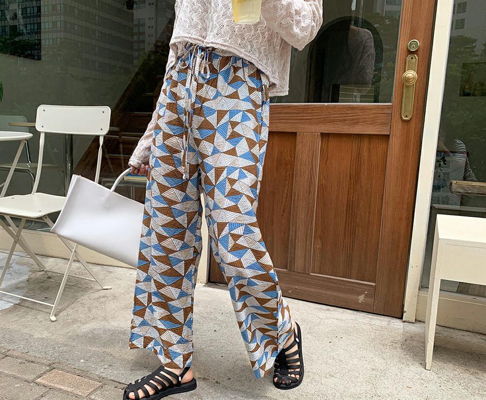 2TYPEリネン混パンツ・全3色・a00199 レディース 【pt】 パンツ ズボン ロングパンツ リネン 総柄 リーフ グラフィック プリント エスニック ワイド ストレート カジュアル ラフ 春 夏 韓国 ファッション NIJU