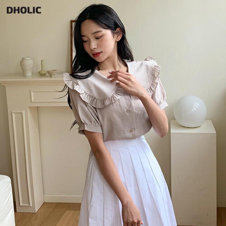 フリルカラーブラウス・全4色・t00187 レディース 【bl】 トップス ブラウス フリル フリルカラー 襟コンシャス 半袖 ハーフスリーブ フェミニン 可愛い かわいい 春 夏 韓国 ファッション NIJU