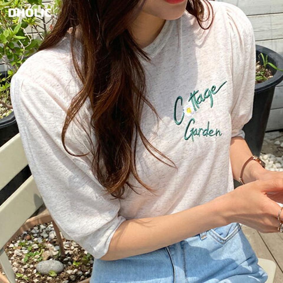 リネン混刺繍レタリングTシャツ・全4色・t64172 レディース 【tops】 トップス Tシャツ 半袖 ハーフスリーブ ロゴ レタリング 刺繍 カジュアル リネン ラフ 春 夏 韓国 ファッション