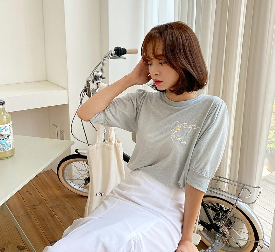 リネン混刺繍レタリングTシャツ・全4色・t64172 レディース 【tops】 トップス Tシャツ 半袖 ハーフスリーブ ロゴ レタリング 刺繍 カジュアル リネン ラフ 春 夏 韓国 ファッション