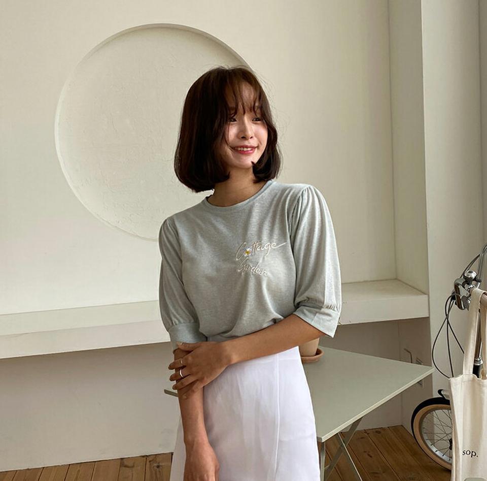 リネン混刺繍レタリングTシャツ・全4色・t64172 レディース 【tops】 トップス Tシャツ 半袖 ハーフスリーブ ロゴ レタリング 刺繍 カジュアル リネン ラフ 春 夏 韓国 ファッション