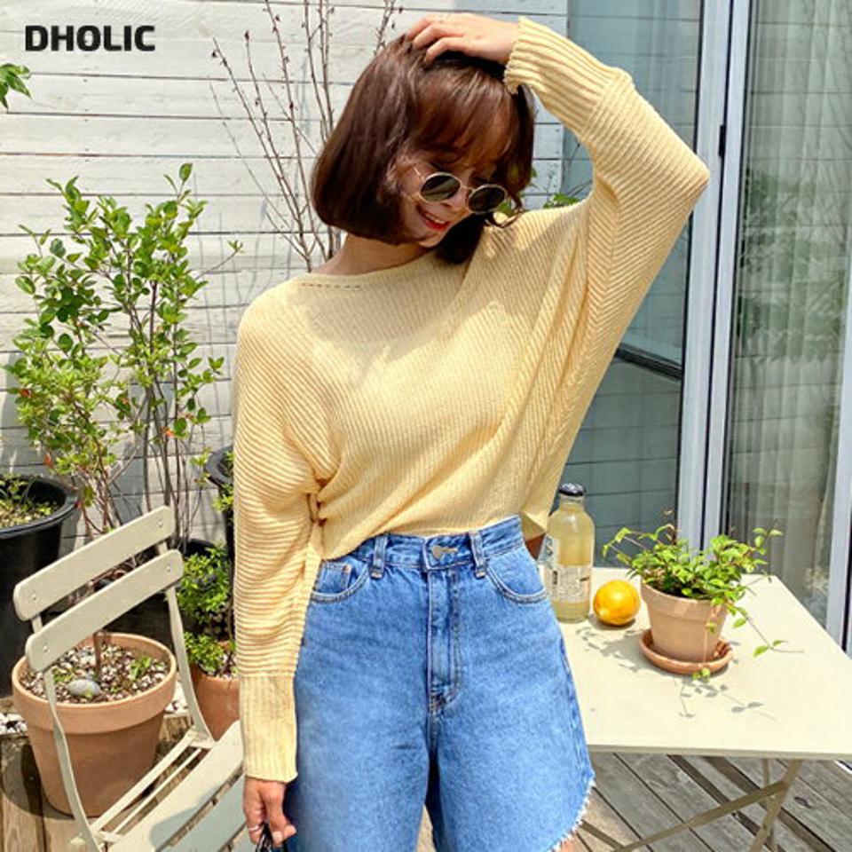ボートネックドルマンニット・全5色・b64176 レディース 【tops】 トップス ニット ニットトップス 長袖 ドルマンスリーブ ボートネック 単色 無地 シンプル カジュアル ラフ クロップド丈 透け感 シアー シースルー 春 秋 韓国 ファッション