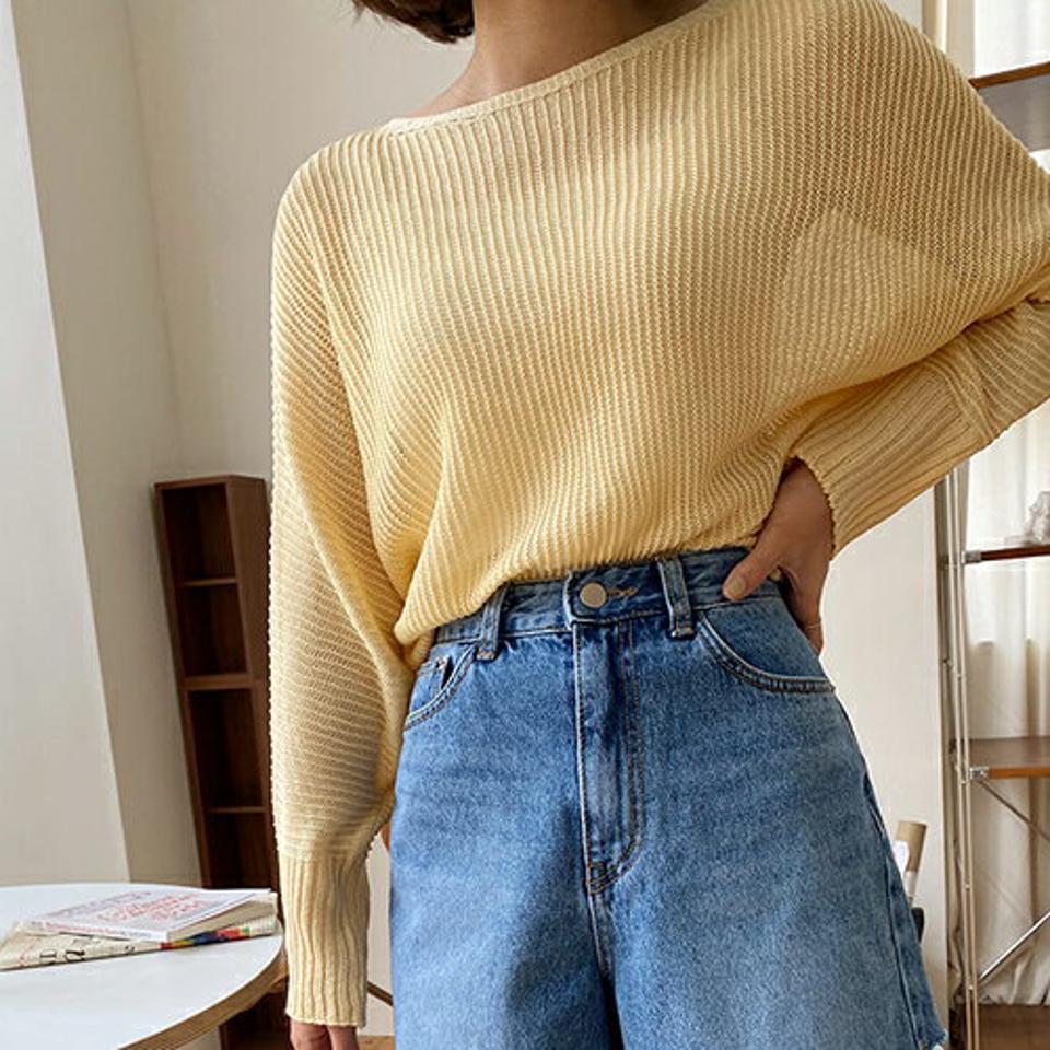 ボートネックドルマンニット・全5色・b64176 レディース 【tops】 トップス ニット ニットトップス 長袖 ドルマンスリーブ ボートネック 単色 無地 シンプル カジュアル ラフ クロップド丈 透け感 シアー シースルー 春 秋 韓国 ファッション