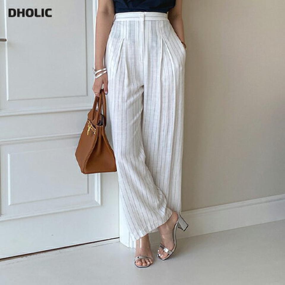 ストライプストレートパンツ・全2色・t00070 レディース 【pt】 パンツ ズボン ロングパンツ ストレート ストライプ柄 爽やか 大人 カジュアル リネン 春 夏 韓国 ファッション ハイホリHIHOLLI