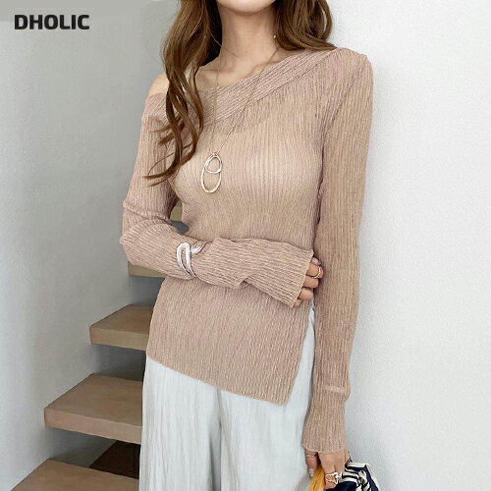 アシメネックテクスチャーブラウス・全3色・t00081 レディース 【bl】 トップス ブラウス 長袖 アシメ アンバランス 肩だし 鎖骨 デコルテ ユニーク シンプル リネン カジュアル 春 夏 秋 韓国 ファッション ハイホリHIHOLLI