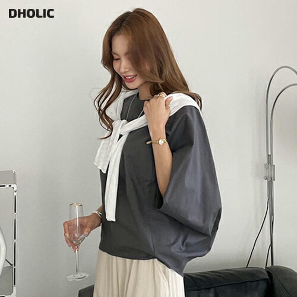 コットンドルマンブラウス・全3色・t00084 レディース 【bl】 トップス ブラウス ドルマンスリーブ 単色 無地 シンプル 大人 シック ルーズ ゆったり 半袖 ハーフスリーブ 半端丈 春 夏 秋 韓国 ファッション ハイホリHIHOLLI