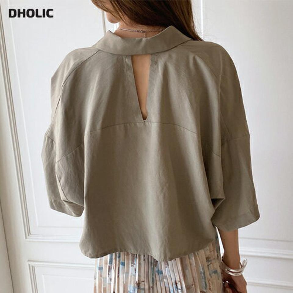 バックスリットクロップドシャツ・全3色・t00083 レディース 【bl】 トップス シャツ クロップド丈 バックスリット バックシャン 単色 無地 シンプル カジュアル 半端丈 春 夏 韓国 ファッション ハイホリHIHOLLI