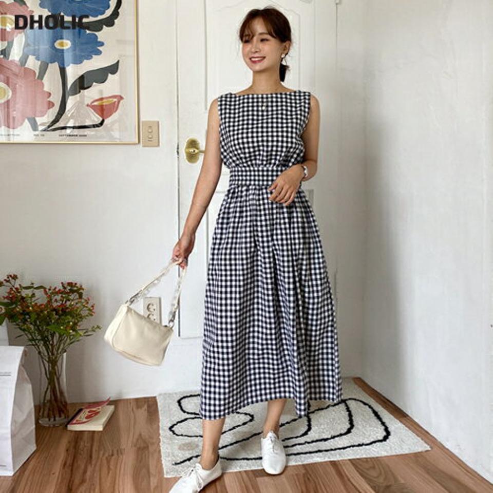 ストラップ付2WAYギンガムチェックワンピース・全2色・e57701 レディース 【ops】 ワンピース スリーブレス ノースリーブ チェック柄 ギンガムチェック 2way 前後着用自由 Vネック 春 夏 韓国ファッション218
