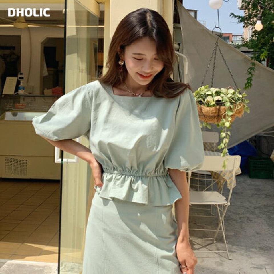 ステッチスクエアブラウス・全3色・t57736 レディース 【bl】 トップス ブラウス 半袖 ハーフスリーブ ステッチ スクエアネック 単色 シンプル ウエストマーク かわいい 可愛い ガーリー 春 夏 韓国 ファッション