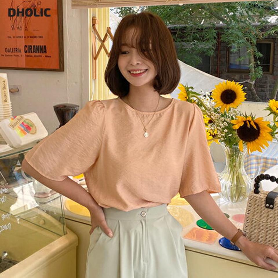 パフハーフスリーブブラウス・全5色・t57674 レディース 【bl】 トップス ブラウス 半袖 ハーフスリーブ パフ袖 パフスリーブ 単色 無地 シンプル 大人 フェミニン 春 夏 韓国ファッション