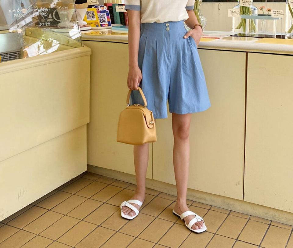 リネン混ハーフパンツ・全4色・t57690 レディース 【pt】 パンツ ズボン ハーフパンツ 半ズボン 大人 リネン 単色 無地 シンプル ショートパンツ 短パン カジュアル ラフ 春 夏 韓国 ファッション