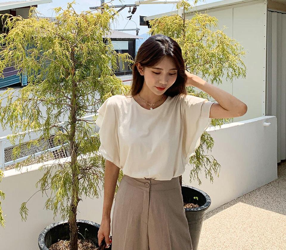 【タイム特価】フリルスリーブTシャツ・全4色・e57669 レディース 【tops】 トップス Tシャツ 半袖 フリル 単色 無地 シンプル フェミニン 可愛い かわいい ショートスリーブ 二の腕カバー 春 夏 韓国ファッション 【TS】セール