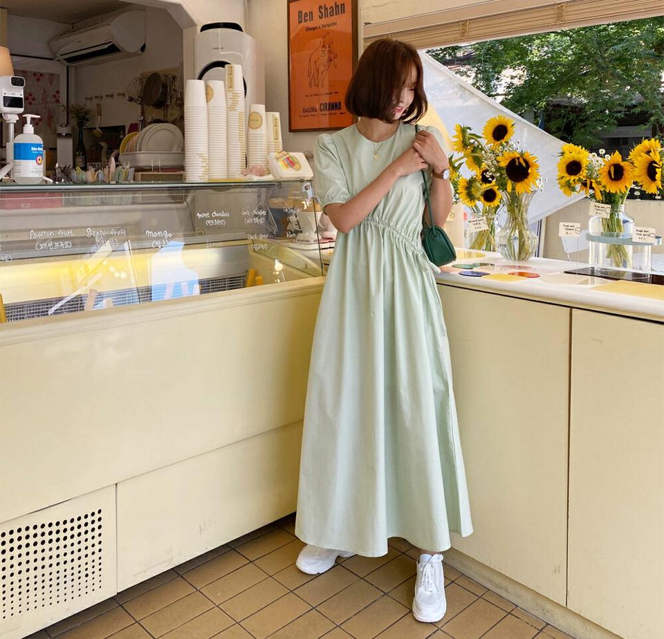 【全商品10%OFF】ドロストロングワンピース・全4色・t57708 レディース 【ops】【ワンピース ロング 半袖 ハーフスリーブ ドロスト 単色 シンプル ギャザー 可愛い かわいい 春 夏 韓国 ファッション】