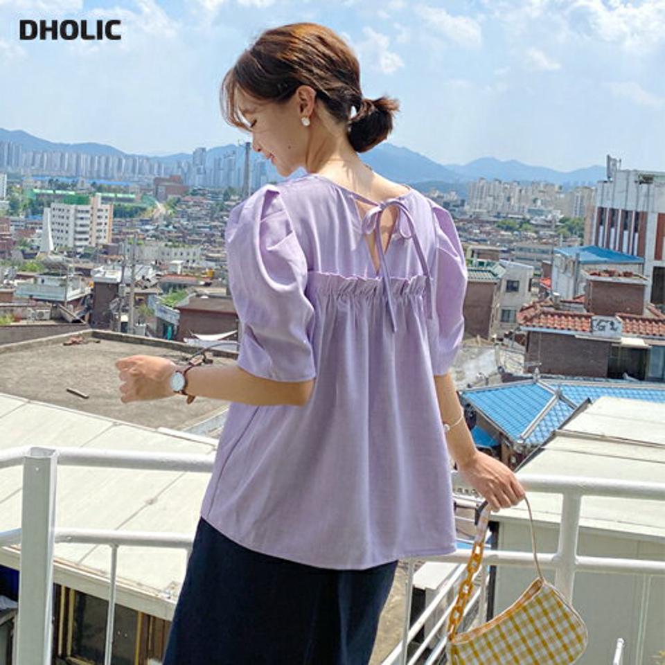 【全商品10%OFF】フリルリボンパフブラウス・全3色・b57707 レディース 【bl】【トップス ブラウス 半袖 ハーフスリーブ パフ袖 パフスリーブ りぼん フリル 可愛い かわいい シンプル ガーリー パステル 単色 春 夏 韓国 ファッション】