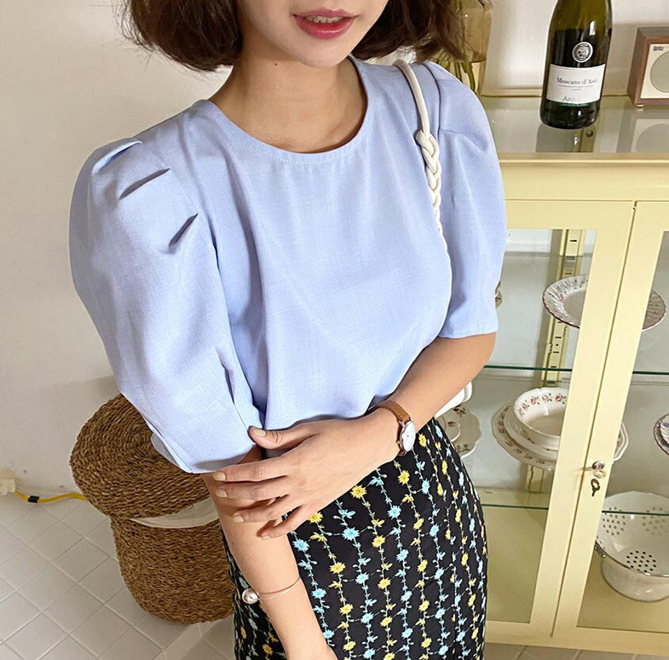 【全商品10%OFF】フリルリボンパフブラウス・全3色・b57707 レディース 【bl】【トップス ブラウス 半袖 ハーフスリーブ パフ袖 パフスリーブ りぼん フリル 可愛い かわいい シンプル ガーリー パステル 単色 春 夏 韓国 ファッション】