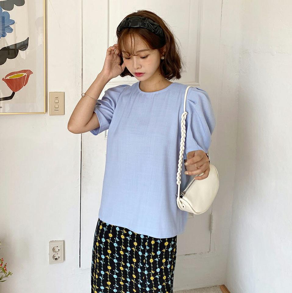 【全商品10%OFF】フリルリボンパフブラウス・全3色・b57707 レディース 【bl】【トップス ブラウス 半袖 ハーフスリーブ パフ袖 パフスリーブ りぼん フリル 可愛い かわいい シンプル ガーリー パステル 単色 春 夏 韓国 ファッション】