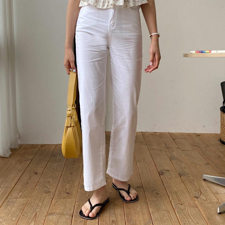 バックゴムストレートパンツ・全4色・t64424 レディース 【pt】 韓国 ファッション ボトムス パンツ ロングパンツ ストレート スリム 細身 コットンパンツ 無地 カジュアル 夏 NIJU