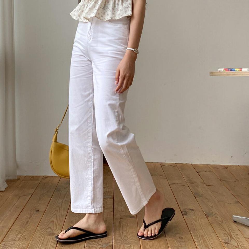 バックゴムストレートパンツ・全4色・t64424 レディース 【pt】 韓国 ファッション ボトムス パンツ ロングパンツ ストレート スリム 細身 コットンパンツ 無地 カジュアル 夏 NIJU