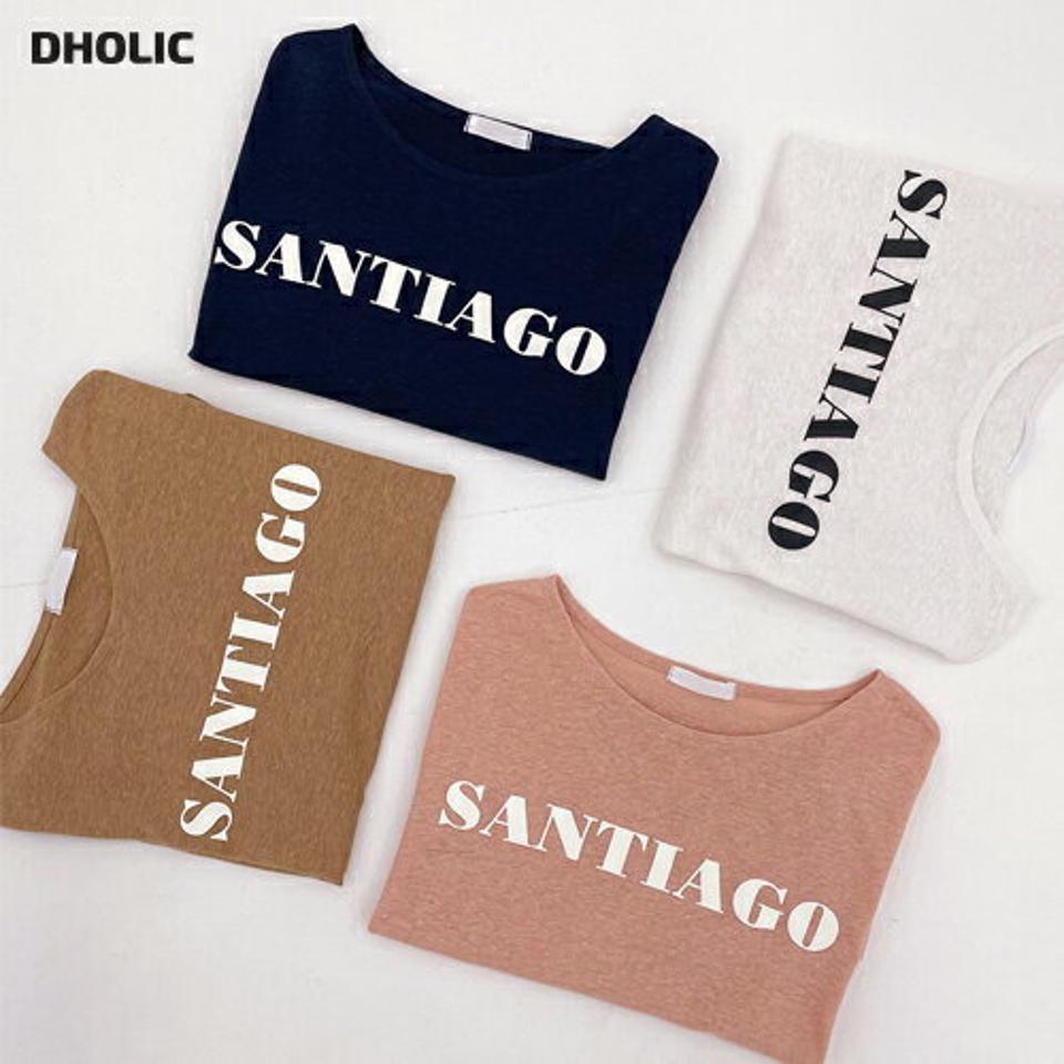 【全品10%OFF】ラウンドSANTIAGOTシャツ・全4色・t64436 レディース 【tops】【韓国 ファッション トップス Tシャツ カットソー ラウンドネック クルーネック 半袖 ハーフスリーブ 五分袖 5分袖 ロゴ レタリング メランジ サンドカラー カジュアル 夏】【NIJU】