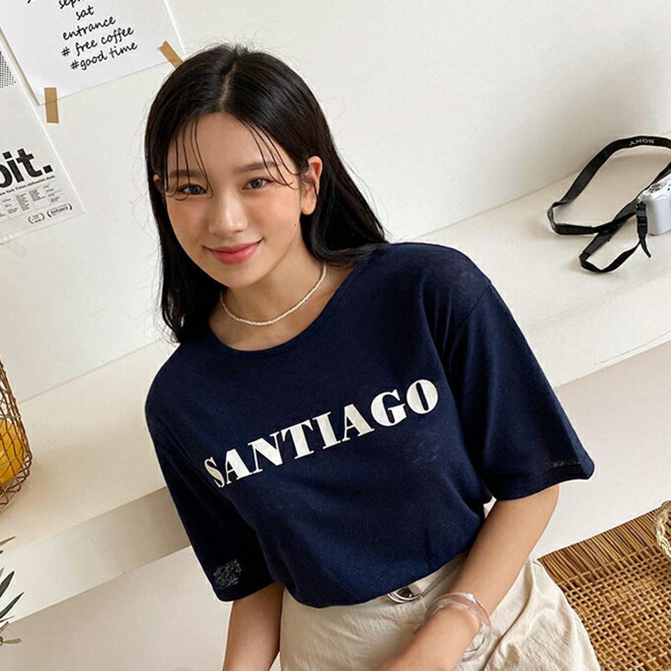 【全品10%OFF】ラウンドSANTIAGOTシャツ・全4色・t64436 レディース 【tops】【韓国 ファッション トップス Tシャツ カットソー ラウンドネック クルーネック 半袖 ハーフスリーブ 五分袖 5分袖 ロゴ レタリング メランジ サンドカラー カジュアル 夏】【NIJU】