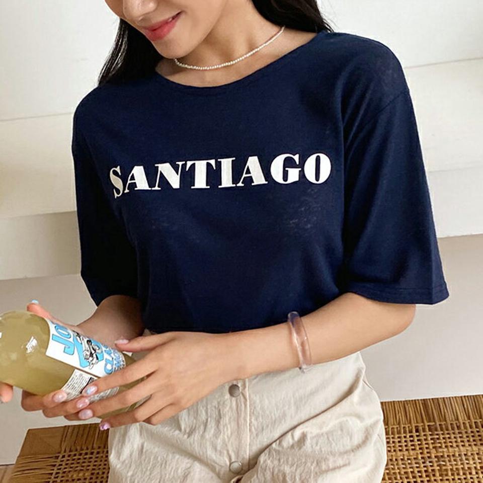 【全品10%OFF】ラウンドSANTIAGOTシャツ・全4色・t64436 レディース 【tops】【韓国 ファッション トップス Tシャツ カットソー ラウンドネック クルーネック 半袖 ハーフスリーブ 五分袖 5分袖 ロゴ レタリング メランジ サンドカラー カジュアル 夏】【NIJU】