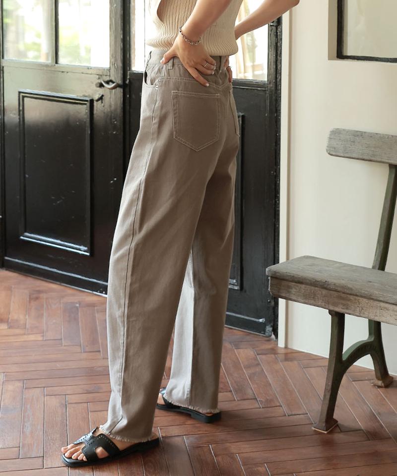 お買物マラソンクーポン配布中◆パンツ レディース ボトムス ロング丈 ロングパンツ ストレート ハイウエスト 美脚 カーブパンツ コクーンパンツ ツイルハイライズテーパードパンツ Donoban｜韓国ファッション 夏服 大人 脚長効果 裾フリンジ ゆったり コットン ドノバン