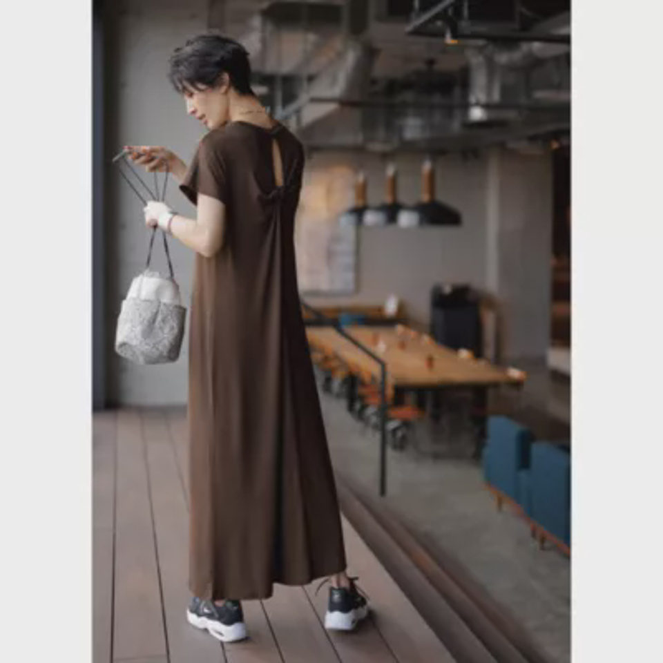 【洗える】カップ付バックドレープワンピース