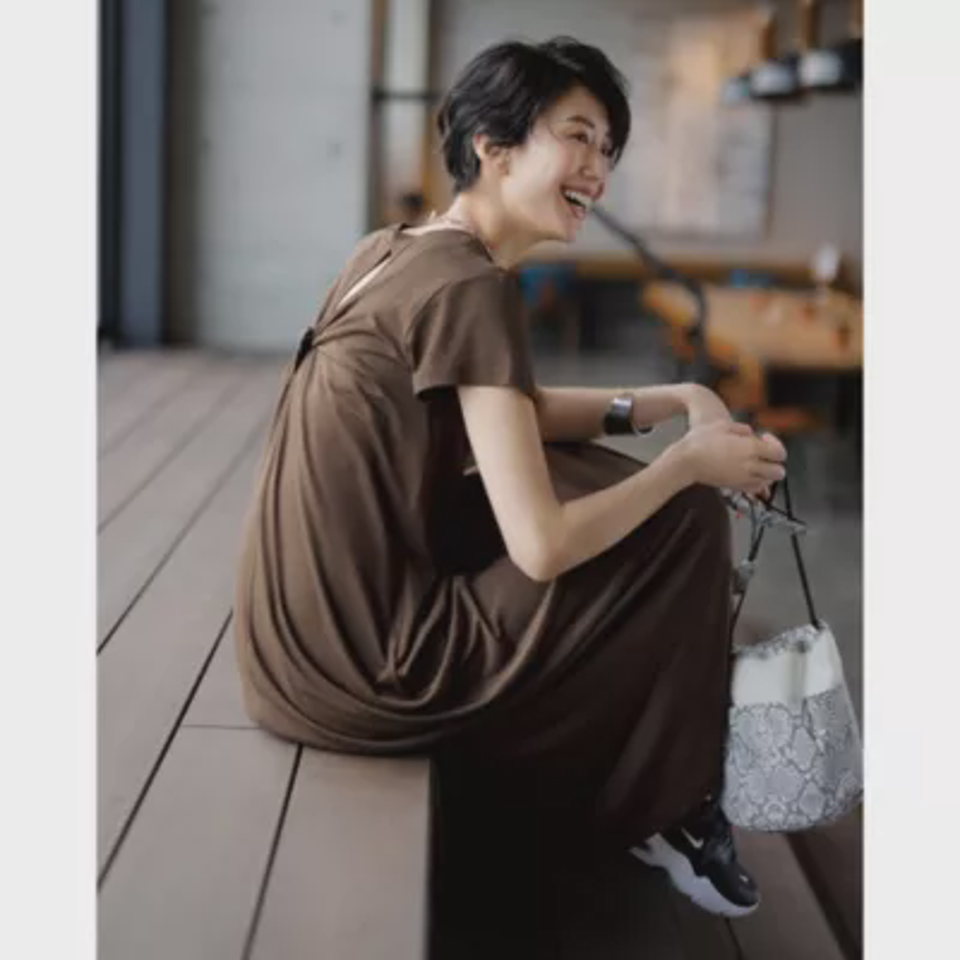 【洗える】カップ付バックドレープワンピース