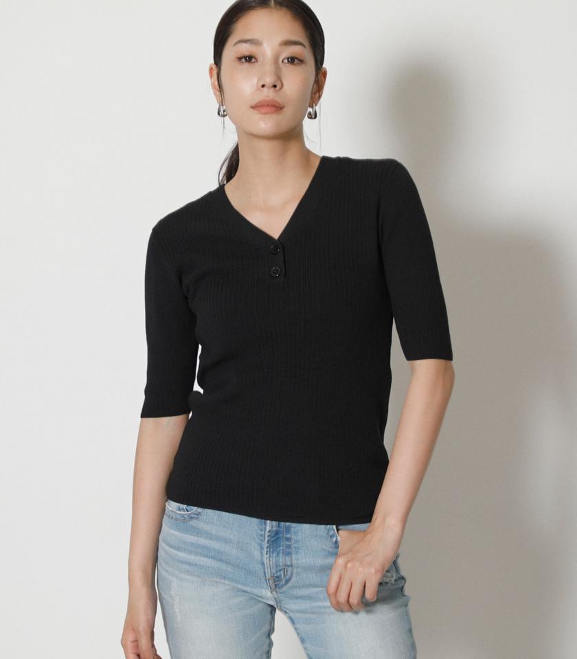 2WAY HENRY NECK KNIT TOPS/2WAYヘンリーネックニットトップス