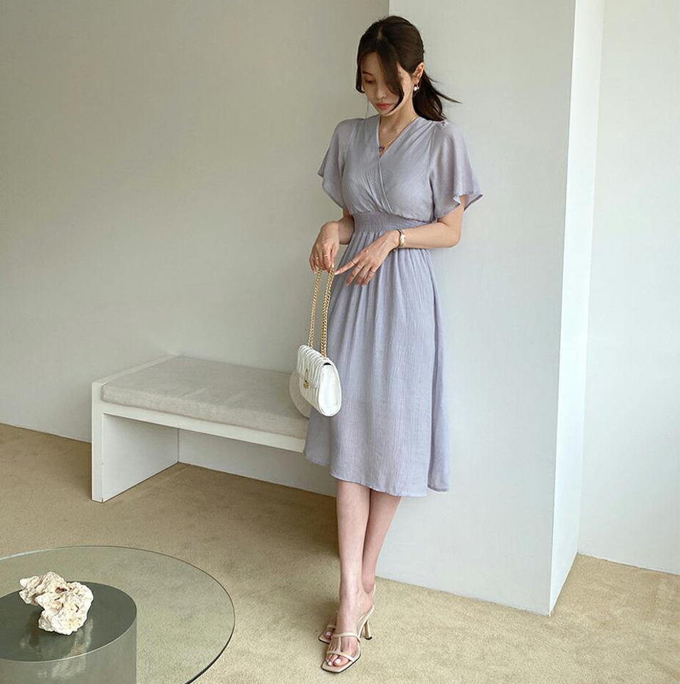 ≪人気商品再入荷≫Vネックリボンワンピース・全4色・b69233 レディース 【ops】 ワンピース ミディ丈 ミディワンピース 半袖 Vネック りぼん 単色 シンプル 可愛い かわいい フェミニン 春 夏 韓国ファッション ハイホリHIHOLLI
