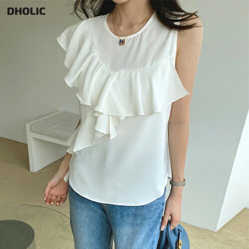 アンバランスフリルスリーブレス・全3色・b69224 レディース 【tops】 トップス スリーブレス ノースリーブ アンバランス フリル ワンショルダー 可愛い かわいい シンプル 春 夏 韓国 ファッション ハイホリHIHOLLI