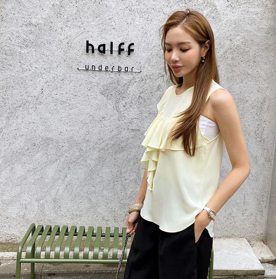 アンバランスフリルスリーブレス・全3色・b69224 レディース 【tops】 トップス スリーブレス ノースリーブ アンバランス フリル ワンショルダー 可愛い かわいい シンプル 春 夏 韓国 ファッション ハイホリHIHOLLI
