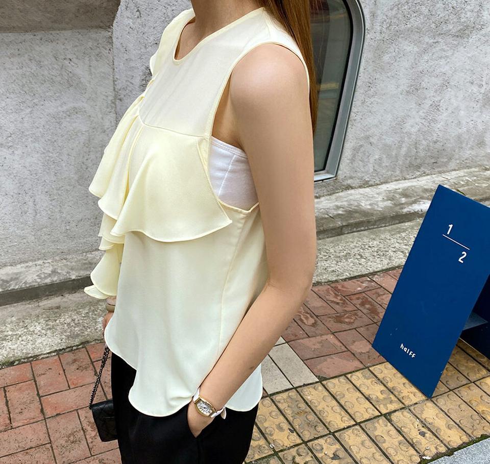 アンバランスフリルスリーブレス・全3色・b69224 レディース 【tops】 トップス スリーブレス ノースリーブ アンバランス フリル ワンショルダー 可愛い かわいい シンプル 春 夏 韓国 ファッション ハイホリHIHOLLI