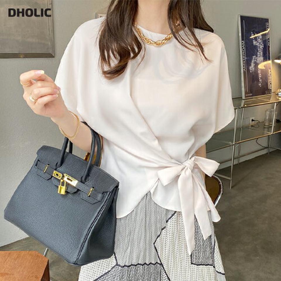 リボンラップブラウス・全3色・b69226 レディース 【bl】 トップス ブラウス 半袖 りぼん ラップデザイン シンプル 単色 可愛い かわいい ドルマンスリーブ 大人 春 夏 韓国ファッション ハイホリHIHOLLI