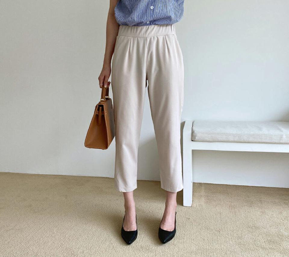 【全品10%OFF】ウエストゴムスリムパンツ・全3色・b69240 レディース 【pt】【パンツ ズボン ロングパンツ クロップド丈 ウエストゴム 単色 無地 シンプル ベーシック 大人 きれいめ 春 夏 韓国 ファッション】【ハイホリHIHOLLI】