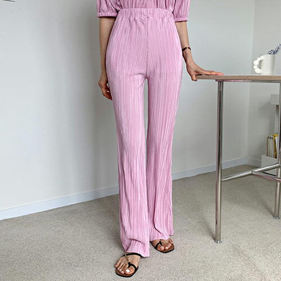 【全品10%OFF】リンクルフレアTシャツ＆パンツSET・全3色・t65609 レディース 【pt】【セットアップ setup トップス Tシャツ 半袖 ハーフスリーブ リンクル フレア パンツ ズボン ロングパンツ ウエストゴム 上品 春 夏 韓国 ファッション】