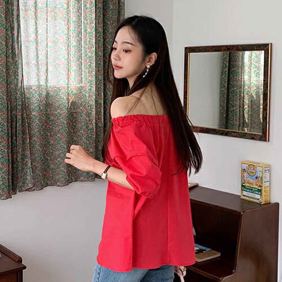 リネン混2WAYブラウス・全3色・t65598 レディース 【bl】 トップス ブラウス 半袖 ハーフスリーブ オフショルダー リネン 単色 無地 シンプル 可愛い かわいい パフ袖 パフスリーブ 春 夏 韓国 ファッション