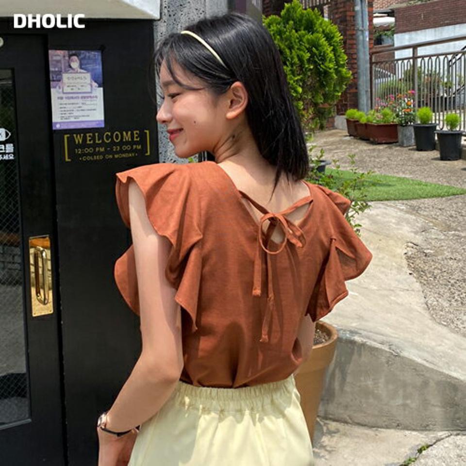 リネン混フリルブラウス・全3色・t64498 レディース 【bl】 トップス ブラウス フリル リネン スリーブレス ノースリーブ 可愛い かわいい 単色 シンプル 春 夏 韓国 ファッション NIJU