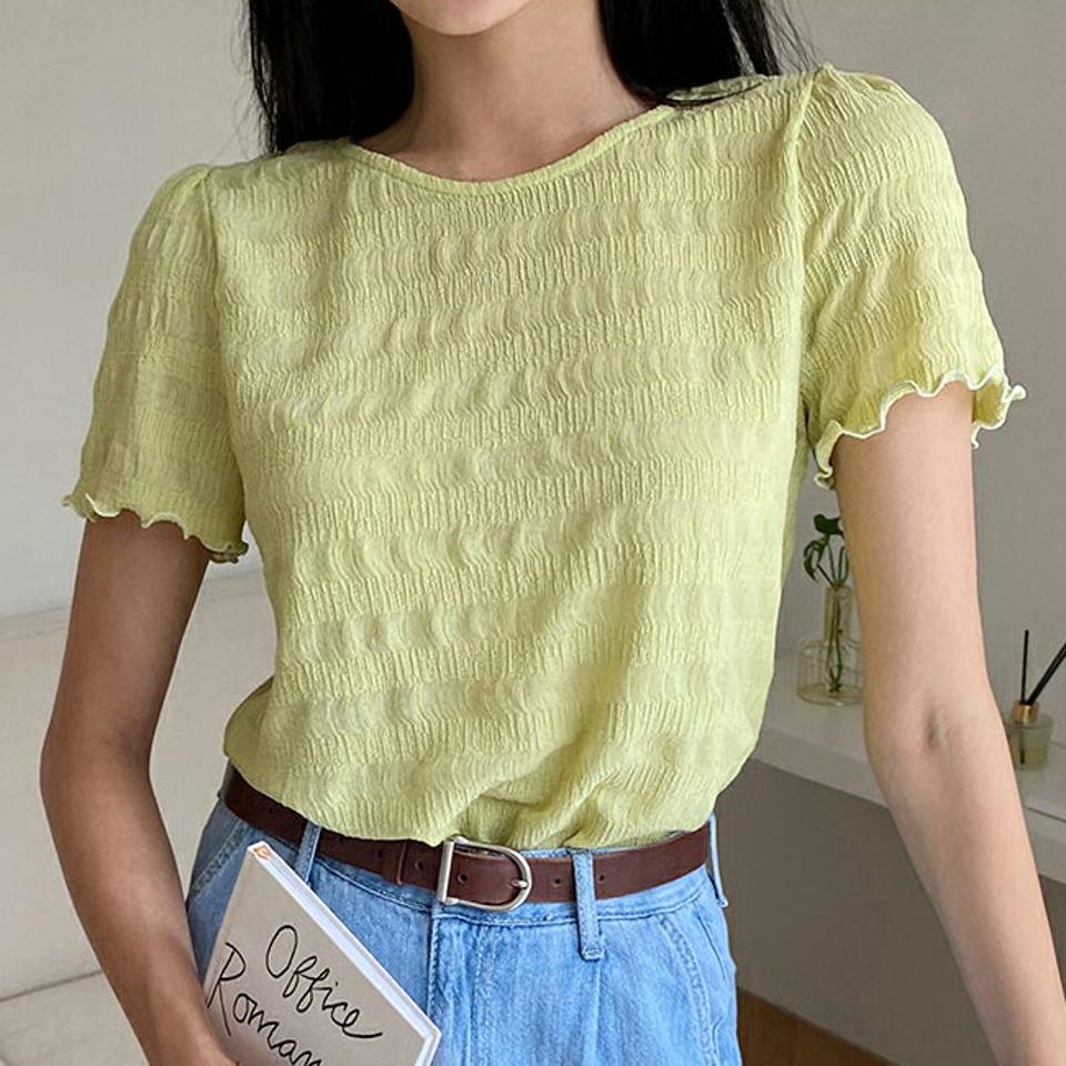 【新作10%OFF】ラウンドウェーブTシャツ・全4色・t64445 レディース 【tops】【トップス Tシャツ 半袖 ウェーブ シンプル カジュアル ラフ 春 夏 韓国 ファッション】【NIJU】