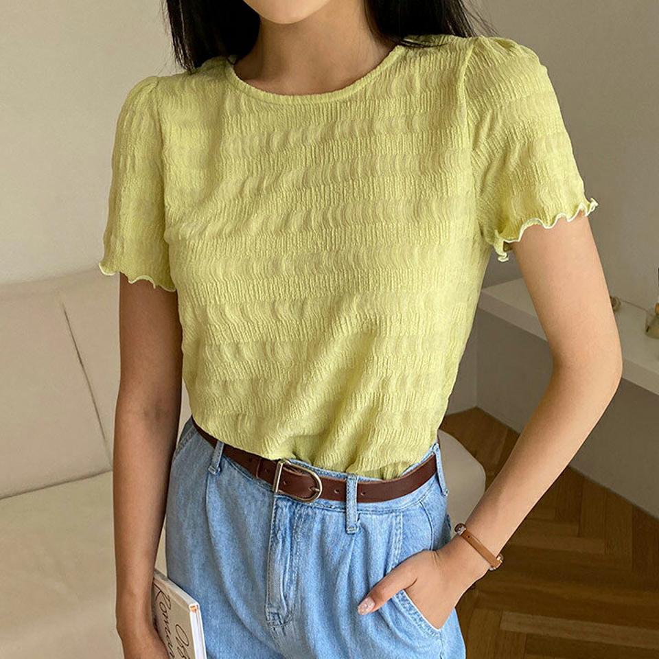 【新作10%OFF】ラウンドウェーブTシャツ・全4色・t64445 レディース 【tops】【トップス Tシャツ 半袖 ウェーブ シンプル カジュアル ラフ 春 夏 韓国 ファッション】【NIJU】