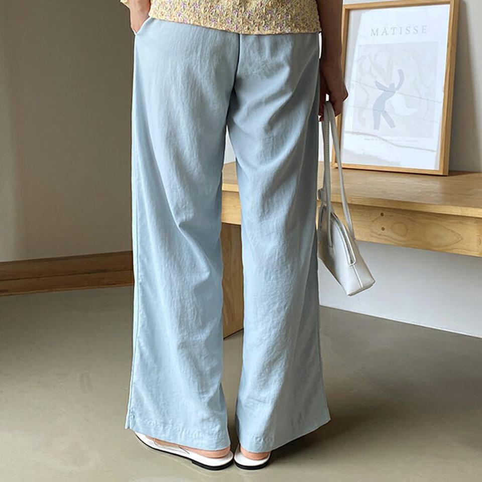 ナイロンウエストゴムパンツ・全4色・t64502 レディース 【pt】 パンツ ズボン ロングパンツ ナイロン ウエストゴム 単色 無地 シンプル ワイド ベーシック カジュアル ラフ 春 夏 秋 韓国 ファッション NIJU